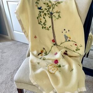 Vintage Embroidered Baby Blanket 33x51 Storybook Nursery Decor Heirloom